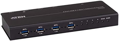 ATEN US3344I 4 x 4 USB 3.2 Gen 1 Industrial Hub Switch, Includes Mounting Kit, Remote Port Selector and Terminal Block Adapter Set by ATENTechnologyInc
