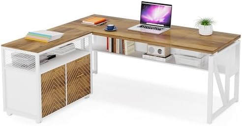 Tribesigns Office Desk with Drawers Sets, 63 inches L Shaped Computer Desk with Mobile File Cabinet,Big Executive Desk for Home Office Furniture Sets (Light Walnut, 63-inch) - Image 5