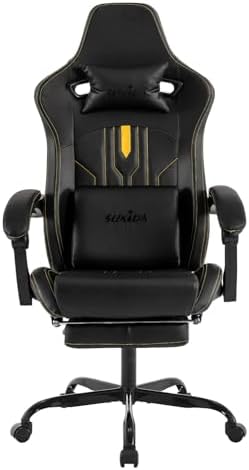 Gaming Chair with Footrest Ergonomic Computer Chair Massage Lumbar Cushion, Racing Video Game Chair Adjustable Rocker Recliner Executive Office Desk Chair Pu Leather for Adults, Black by SUKIDA