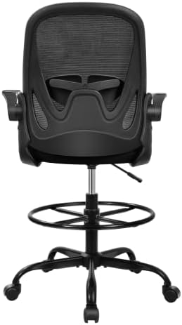 Primy Drafting Chair Tall Office Chair with Flip-up Armrests Executive Ergonomic Computer Standing Desk Chair with Lumbar Support and Adjustable Footrest Ring (Black) - Image 6