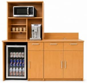 BREAKtime Breakroom Kitchenette Cabinet with 2-Door Storage, Mini Fridge Space & Upper Hutch, Microwave Space, Fully Assembled, 72" W x 24" D x 75" H, Appliances Not Included, Beech by BREAKtime