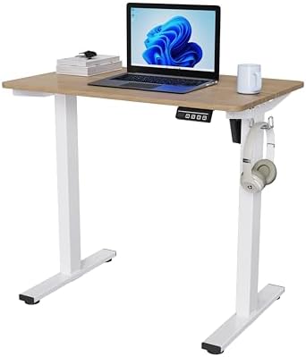 LongKe Electric Standing Desk Adjustable Height, 32x20 Inches Sit Stand up Desktop for Home Office, Ergonomic Rising Computer Table with Memory Preset, Yellow Beams by Unknown