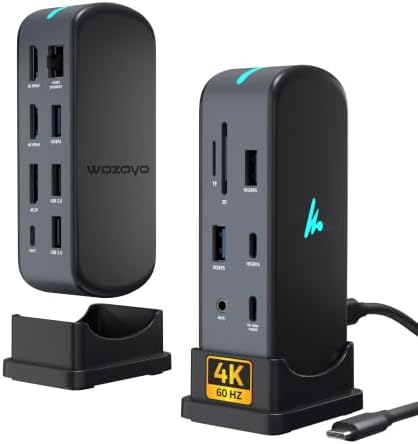 Type C 14 in 1 Wozoyo Docking Station, PD 100W, 2X4K@60Hz HDMI, 4K DisplayPort, 2XType-C 10Gbps, USB 10Gbps, Gigabit Ethernet, AUX Port, Compatible Thunderbolt 4, macOS, Windows, Android & iOS by Wozoyo