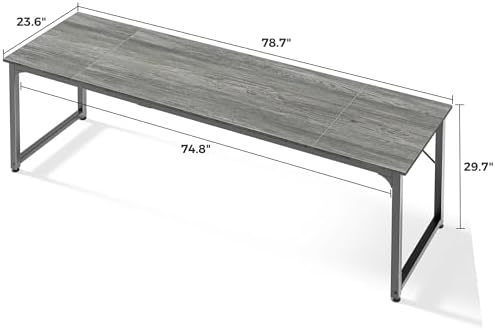 Huuger Computer Desk, 80 Inch Office Desk, Gaming Desk with Storage, Writing Desk Work Desk for Home Office, Study, Long Simple Desk, Large Legroom, Metal Frame, Grey - Image 3