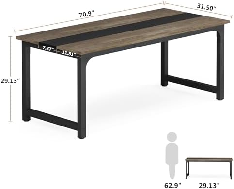 Tribesigns 70.8” Executive Desk, Large Office Computer Desk with Thicken Frame, Modern Simple Workstation Business Furniture for Home Office, Vintage Grey/Black - Image 2
