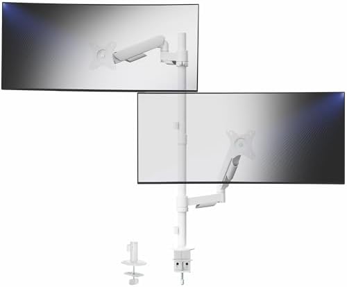 VIVO Dual Monitor Arm Extra Tall Mount for Screens up to 32 inches, Mechanical Height Adjustment, Full Articulating Heavy Duty VESA Stand with Desk C-clamp and Grommet, White, STAND-V012KW by VIVO