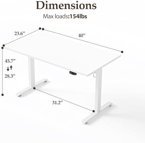 Klicelor 40 Inch Electric Standing Desk, Height Adjustable Office Desk, Sit Stand Up Computer Desk with Memory Preset, Two-Piece Desktop, White - Image 3