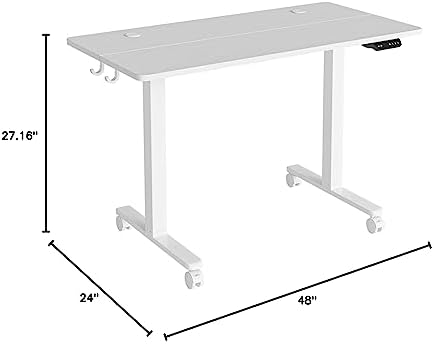 Cubiker Standing Desk, 48x24 Inches Sit Stand Home Office Desk, Electric Stand up Desk, Adjustable Desk with Splice Board, White Frame/White Top - Image 2