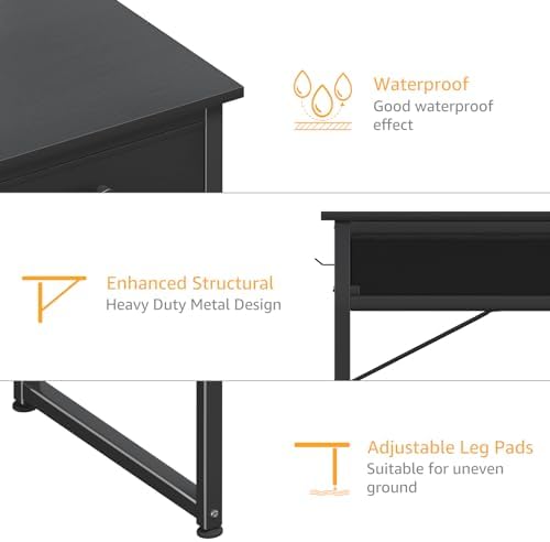 DLisiting Computer Desk with Fabric Drawers for Home Office Bedroom, 40 Inch Small Gaming Desk with 2 Drawers, Study Writing Table PC Desks, Black - Image 7
