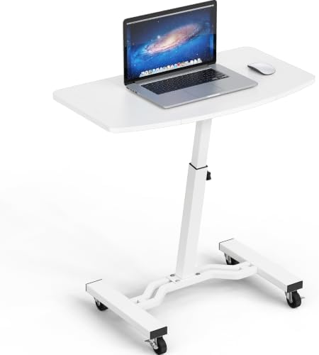 SHW Mobile Height Adjustable Laptop Rolling Cart w/Lockable Wheels, White by SHW