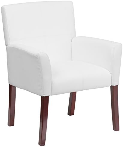 Flash Furniture LeatherSoft Reception Chair, White/Mahogany by FlashFurniture