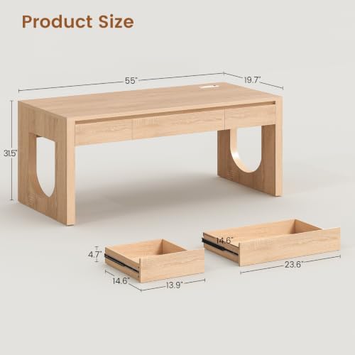 SEDETA 55" Modern Executive Office Desk with 3 Drawers, Light Oak - Image 2