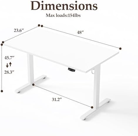 Klicelor 48 Inch Electric Standing Desk, Height Adjustable Office Desk, Sit Stand Up Computer Desk with Memory Preset, Two-Piece Desktop, White - Image 3