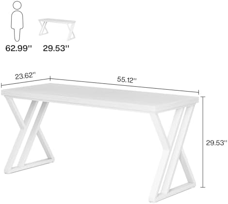 Tribesigns Writing Computer Desk, 55 inch Heavy Duty Study Desk with Z-Shaped Metal Leg, Modern Simple Home Office Computer Desk, White - Image 2