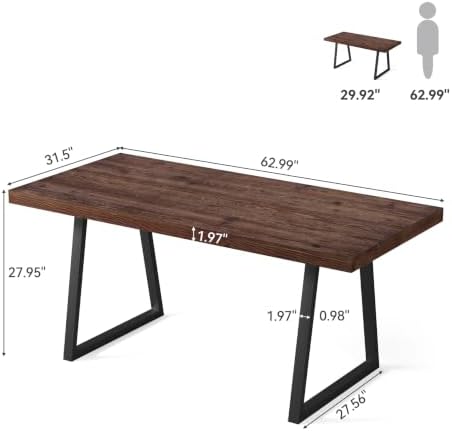 63" Industrial Executive Desk, Solid Wood Computer Laptop Desk with Strong Metal Legs, Study Writing Table Business Workstation for Home Office, Small Conference Table - Image 2