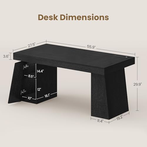 55.9" Wood Executive Desk with Storage, Modern Home Office Desk (Black) - Image 2