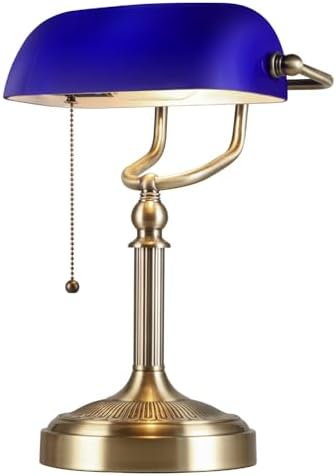 Blue Glass Bankers Desk Lamp,Plug in by Newrays