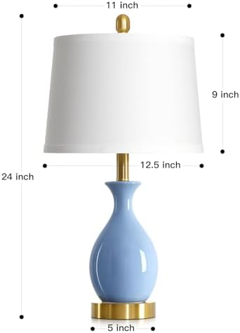 24″ Light Blue Ceramic Table Lamps Set of 2, Modern Classic Bedside Lamps for Bedroom Nightstand, Small Table Lamp for Living Room Side Table (2 LED Bulbs Included) - Image 7