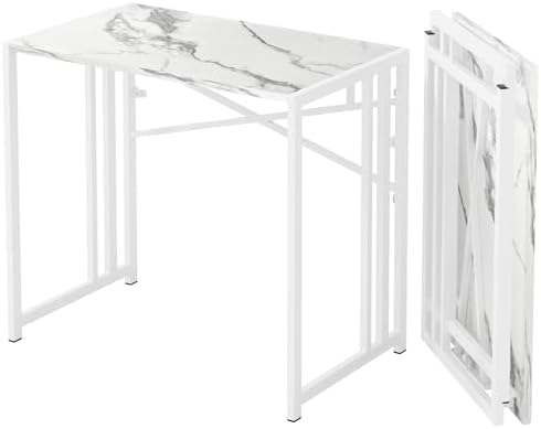 Lutown-Teen 35 inch Folding Small Desk, White Marble by Lutown-TeenHome