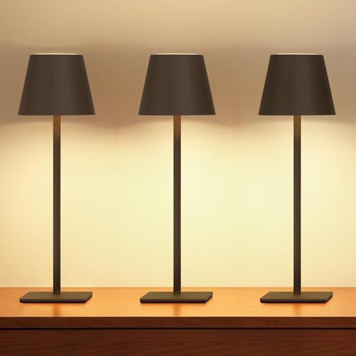 UME 3 Pack Cordless Table Lamp, Battery Operated Lamp - Portable Waterproof Rechargeable Table Lamp w/ 3 Color Temps & Stepless Dimming for Dinner, Desk, Cafe, Outdoor (Matte Brown) by UME