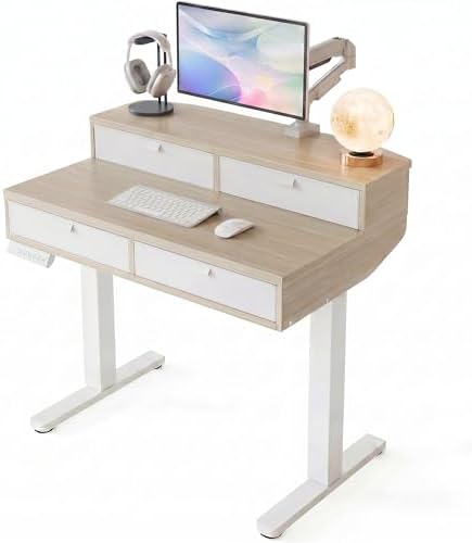 HUANUO 32 x 20 Inch Electric Standing Desk with 4 Drawers, Natural by HUANUO