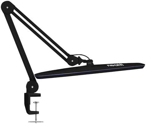 Neatfi XL 2,200 Lumens 24W LED Desk Lamp – 23” Wide Shade | Dimmable Eye-Caring Task Light | Adjustable Arm | Home Office, Study, Crafts & Nail Tech (Black, Non-CCT with Clamp) by Neatfi