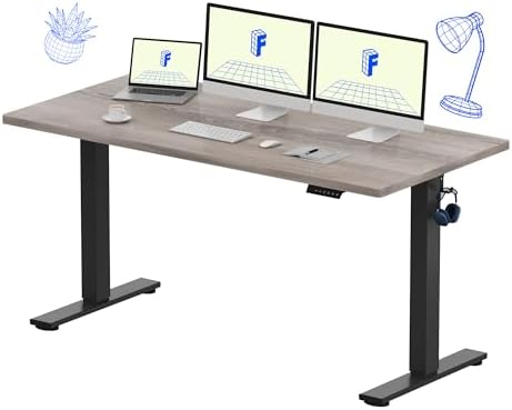 FLEXISPOT EN1 One-Piece Standing Desk, Electric Adjustable with 4 Memory Presets, 176 LBS Capacity, Stable & Quiet, Seamless Desktop for Home Office & Dual Monitors, 60"x24" Gray Wood by Unknown