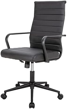 Okeysen Black Office Chair, Ergonomic Leather Modern Office Chair, Executive Ribbed Height Adjustable Swivel Rolling Chair for Home Office. by Okeysen