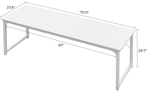 Huuger Computer Desk, 70 Inch Office Desk, Gaming Desk with Storage, Writing Desk Work Desk for Home Office, Study, Long Simple Desk, Large Legroom, Metal Frame, White - Image 3