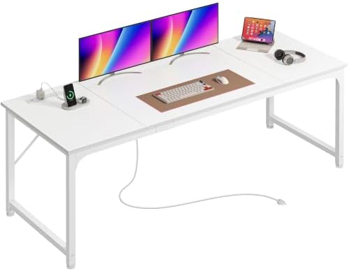 PRAISUN 70 x 24 Inch Computer Desk with Power Outlets & USB-C, White by PRAISUN