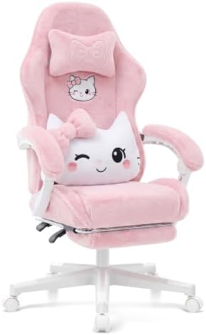 Pink Cat Gaming Chair,Ultra Soft Cute Microplush Fleece Office Desk Chair by TheARTOFSITTING