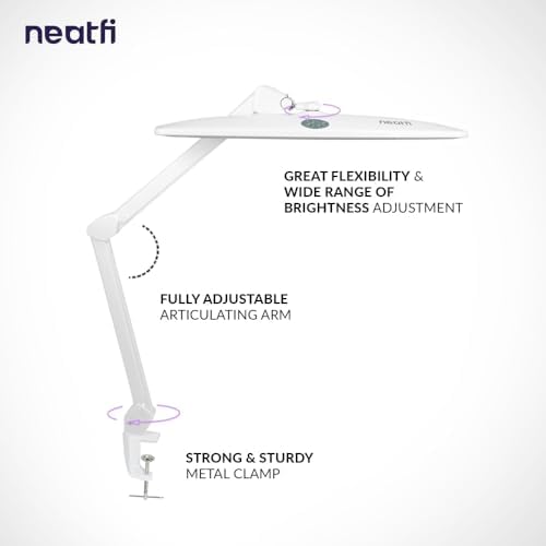 Neatfi Elite HD XL Task Lamp | 22-Inch Wide | 2,260 Lumens | 3 Color Temperature Modes | Non-Polar Dimming Desk Lamp (White-2, CCT with Clamp) - Image 3