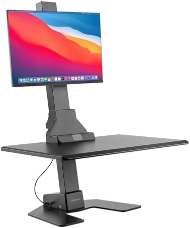 Mount-It! Electric Standing Desk Converter - Motorized Sit-Stand Desk Riser with Monitor Mount, Standup Powered Desktop Lift for Single Monitor up to 32", 28" Wide Keyboard Tray, Adjustable Height by Mount-It