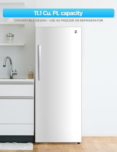 Commercial Cool 11.1 Cu. Ft. Convertible Freezer Refrigerator, Upright Fridge with Glass Shelves, Reversible Door, ENERGY STAR rated, Auto Defrost, CCUC1110GW, White - Image 5