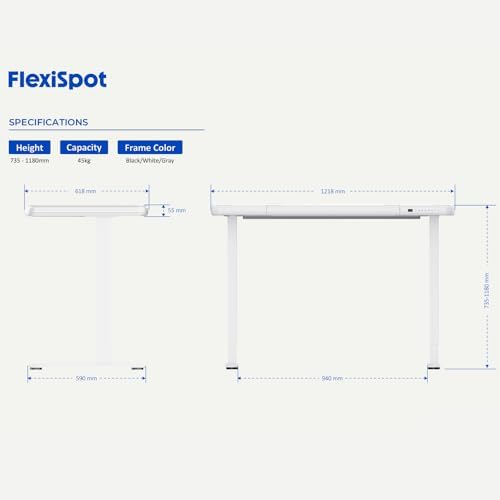 FLEXISPOT Comhar 48" Electric Glass Standing Desk with Drawers, USB Charging, Quick Assembly, Tempered Glass Top, Height Adjustable Sit Stand Desk for Modern Minimalist Home Office, White - Image 2