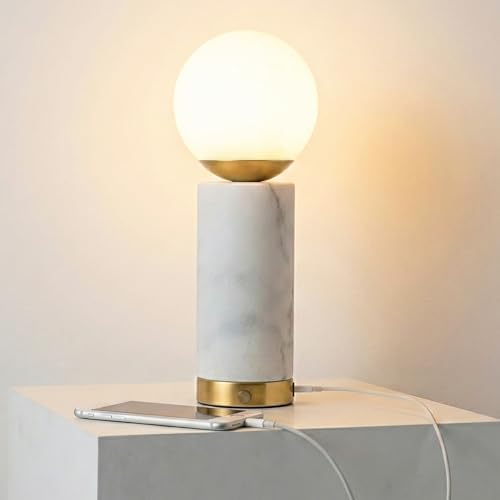Brightech Aspen LED Table Lamp - USB Port Bedside Reading & Desk Lamp with Ambient Lighting - Marble Finish Globe Shade by Brightech