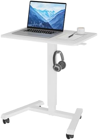 BONTEC Mobile Standing Desk Adjustable Height,Rolling Laptop Cart with Hook by BONTEC