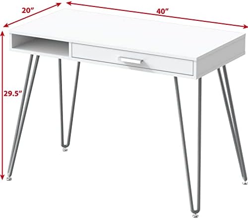 SHW Home Office Computer Hairpin Leg Desk with Drawer, White - Image 3