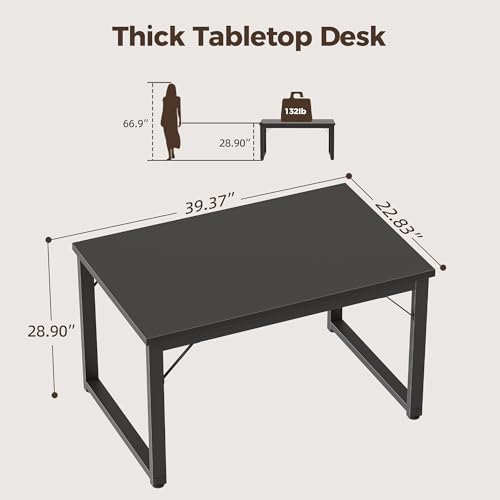 Mericonia 40 Inch Computer Desk, 1" Thick Small Office Table, Black - Image 2