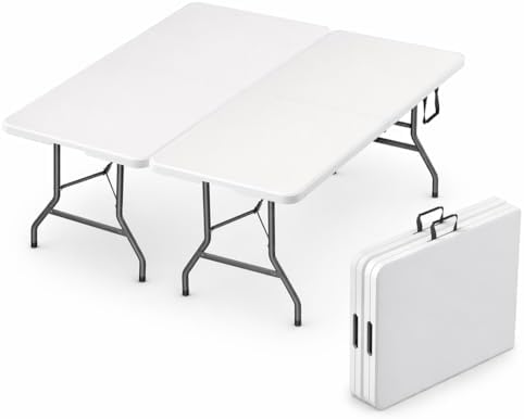 2 PACK of 6 Feet Foldable Table with Built in Handle & Steel Legs | 6FT Heavy Duty Folding Portable | Perfect for Party, Dining, Wedding, Events, Picnic Indoor, Outdoor Camping Folding - 6 Foot by OurModernSpace