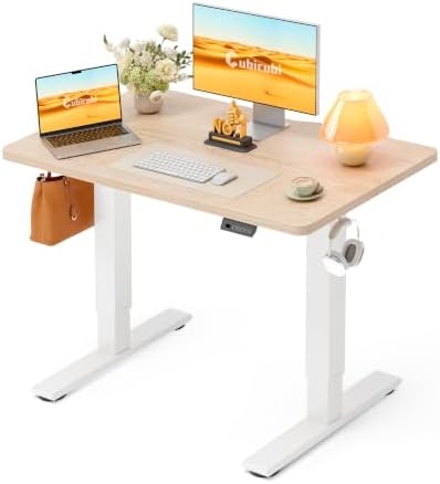 CubiCubi Electric Height Adjustable Standing Desk 40x24 Inch, Natural Oak by CubiCubi