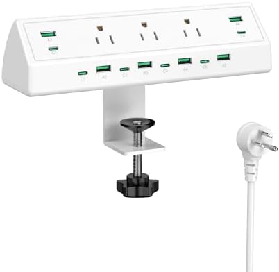 Jgstkcity 90W Desk Clamp Power Strip,12 USB Ports (6 PD 45W USB-C),Surge Protector,ETL Listed Power Hub Extension Cord,Fast Charging Station for Home Office Desk Edge Mount (White, 12 USB-90W) by Jgstkcity