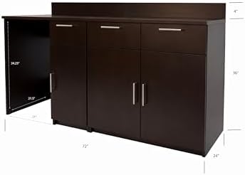 BREAKtime Office Coffee Station Cabinet with Mini Fridge Space & 2-Door Storage, Commercial-Grade, Fully Assembled, 72" W x 24" D x 36" H, Appliances Not Included, Espresso - Image 3