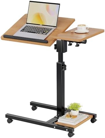 Furist Mobile Adjustable Height Laptop Stand PC Computer Portable Notebook Swivel Laptop Desk Rolling Table Desk Cart Tiltable with Wheels Casters& Mouse Pad Table，Natural by FuristTec