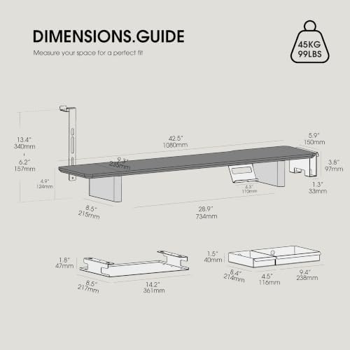 Fenge Modular Dual Monitor Stand Riser with Solid Ash Wood Leg, 42.5" White - Image 3