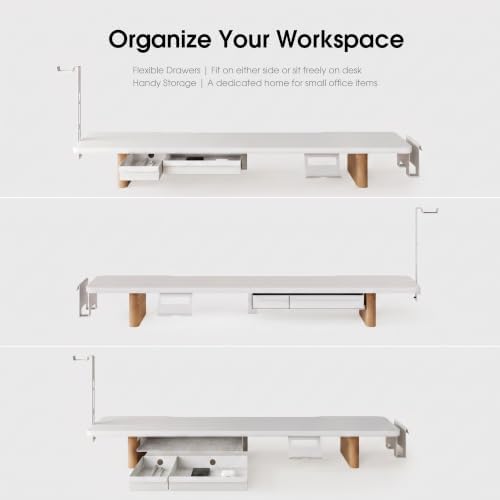Fenge Modular Dual Monitor Stand Riser with Solid Ash Wood Leg, 42.5" White - Image 4
