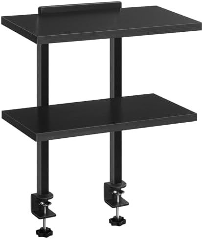 MAHANCRIS Clamp On Desk Organizer, 2-Tier Desktop Bookshelf, Adjustable Desk Storage Shelf, Metal Frame, for Office, Study and Game Room, Black DSBK3501 by MAHANCRIS