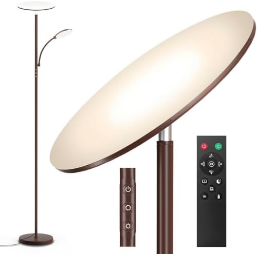 marctronic Warm Brown Floor Lamps for Living Room, 44W/4500LM Super Bright 2 in 1 LED, Stepless Dimming & Memory, 69" Tall Standing Lamp with Bendable Reading Light for Bedroom by Marctronic