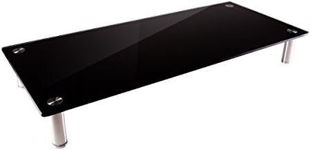 Monoprice Medium Multimedia Desktop Stand, Black Glass (27.6" x 12.2" x 3") - Stand & Riser, Laptop Stand, Desktop TV Stand, Dual Monitors w/ Height Adjustable Legs - Workstream Collection (116360), 25.6" x 11.0" by Monoprice