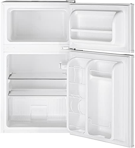 GE Mini Fridge With Freezer | 3.1 Cubic Ft. | Double-Door Design With Glass Shelves, Crisper Drawer & Spacious Freezer | Small Refrigerator Perfect for the Garage, Dorm Room, or Bedroom | White - Image 6